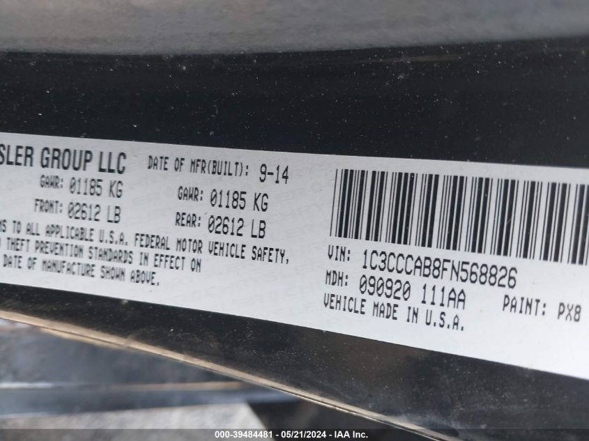 2015 Chrysler 200 Limited VIN: 1C3CCCAB8FN568826 Lot: 39484481