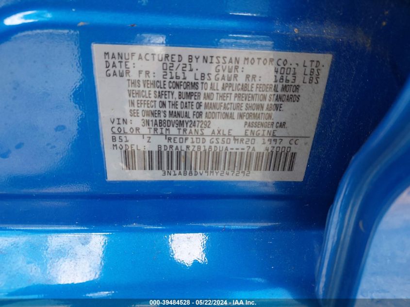 2021 Nissan Sentra Sr Xtronic Cvt VIN: 3N1AB8DV9MY247292 Lot: 43436813