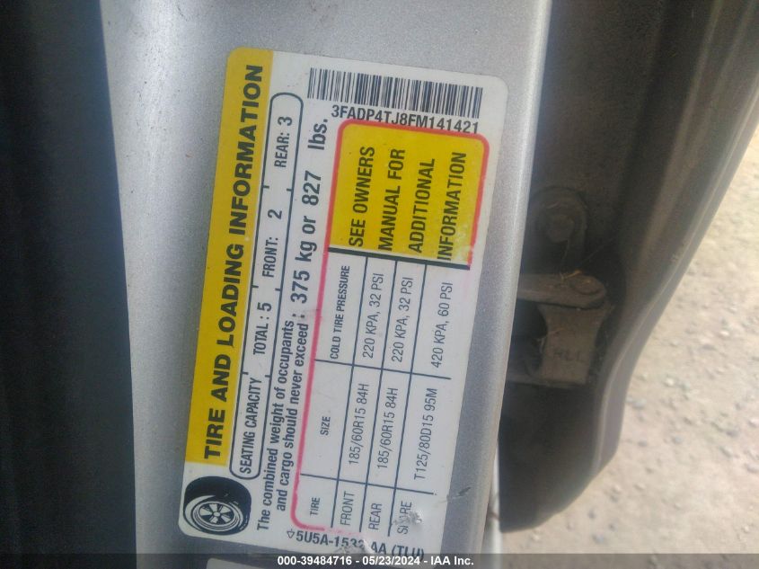 2015 Ford Fiesta S VIN: 3FADP4TJ8FM141421 Lot: 39484716