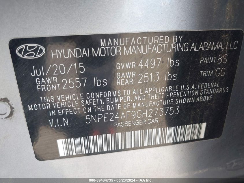 2016 HYUNDAI SONATA SE - 5NPE24AF9GH273753