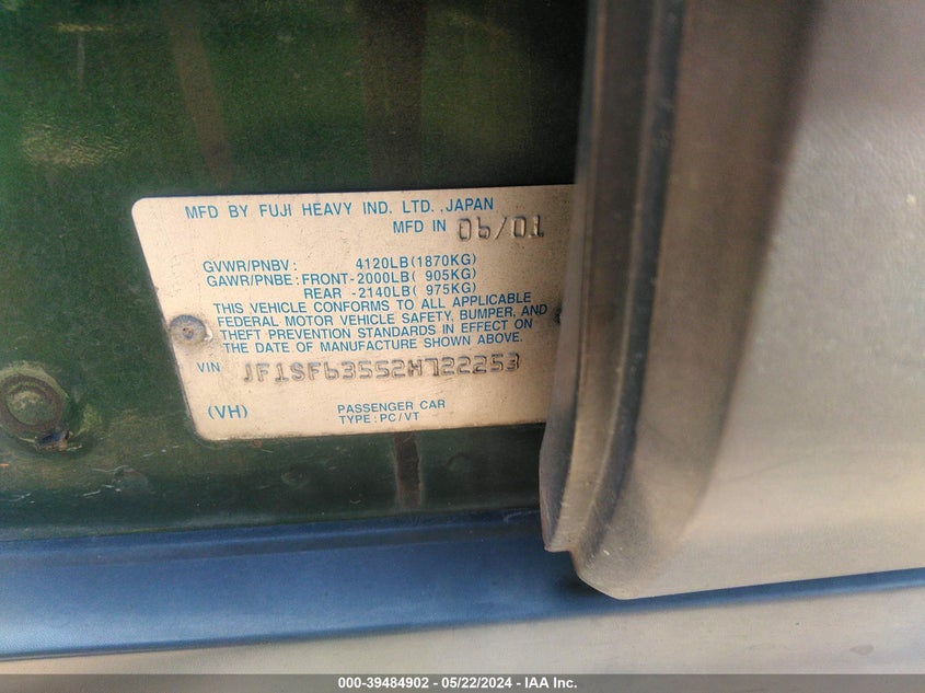 2002 Subaru Forester L VIN: JF1SF63552H722253 Lot: 39484902