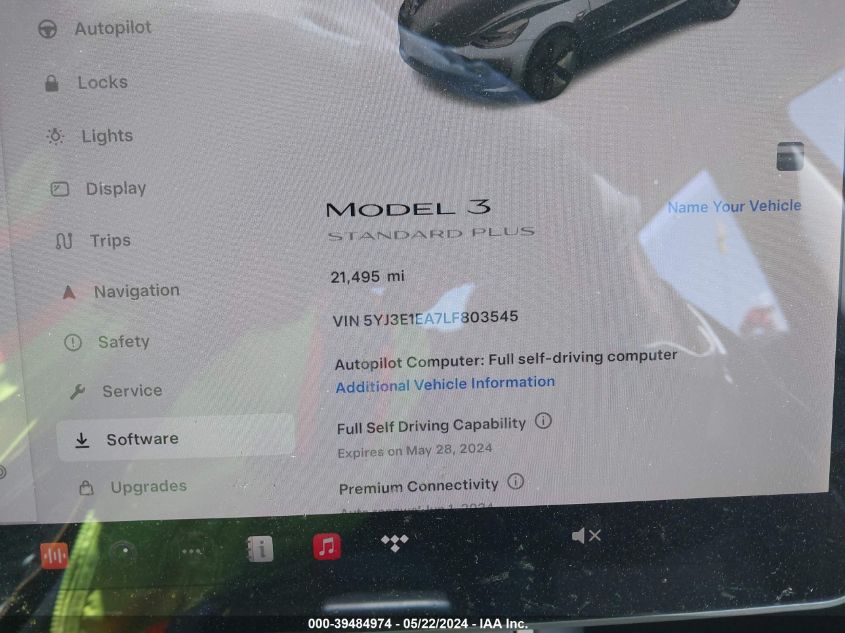 2020 Tesla Model 3 Standard Range Plus Rear-Wheel Drive/Standard Range Rear-Wheel Drive VIN: 5YJ3E1EA7LF803545 Lot: 39484974