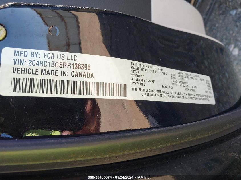 2024 Chrysler Pacifica Touring L VIN: 2C4RC1BG3RR136396 Lot: 39485074