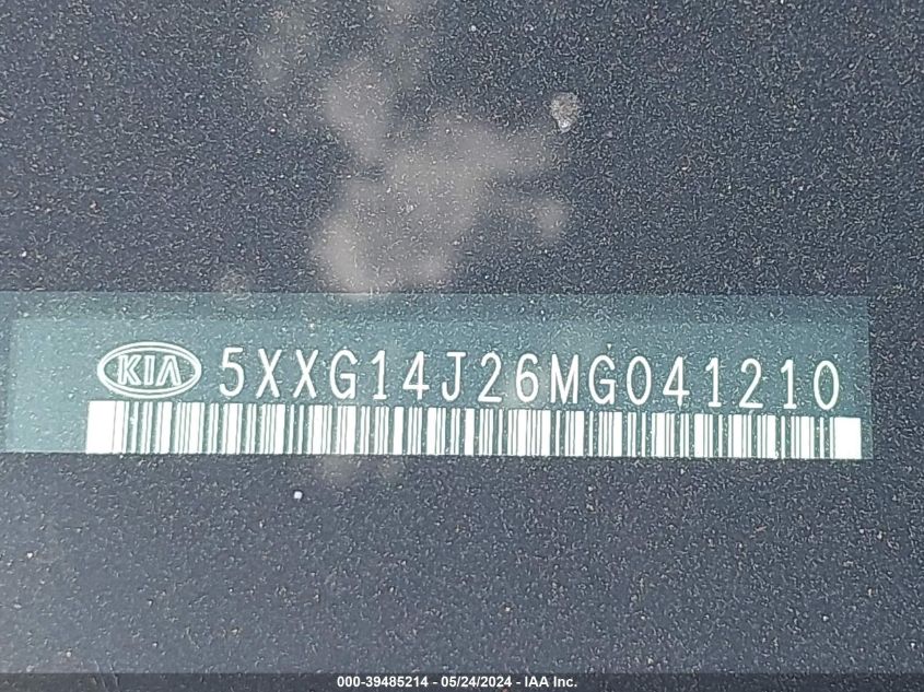2021 Kia K5 Lxs VIN: 5XXG14J26MG041210 Lot: 39485214