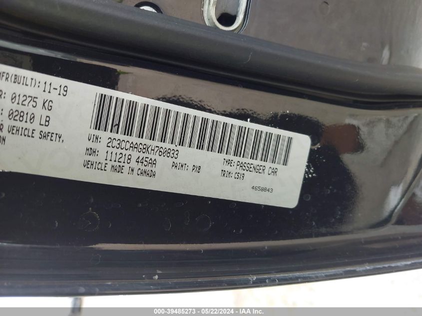 2019 Chrysler 300 Touring VIN: 2C3CCAAG8KH760833 Lot: 39485273