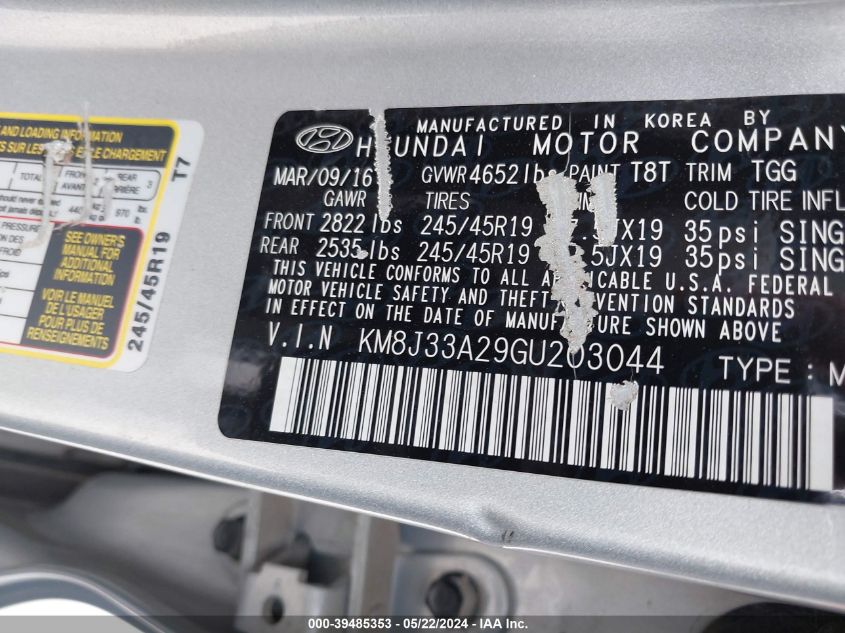 2016 Hyundai Tucson Sport VIN: KM8J33A29GU203044 Lot: 39485353
