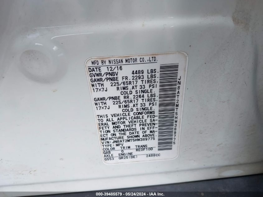 2017 NISSAN ROGUE SV - JN8AT2MT5HW389775