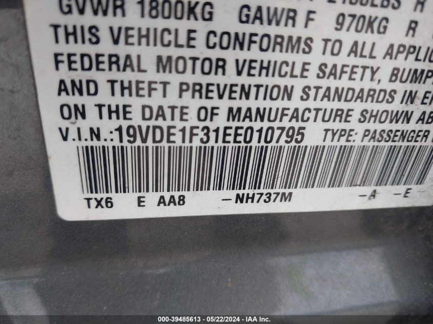 19VDE1F31EE010795 2014 Acura Ilx 2.0L