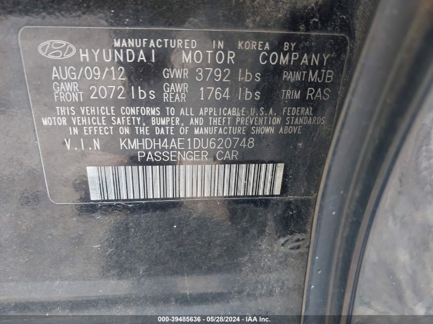 KMHDH4AE1DU620748 2013 Hyundai Elantra Gls (Ulsan Plant)