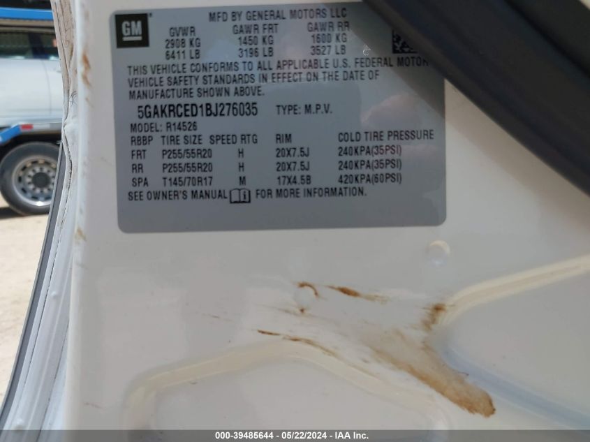 2011 Buick Enclave 2Xl VIN: 5GAKRCED1BJ276035 Lot: 39485644