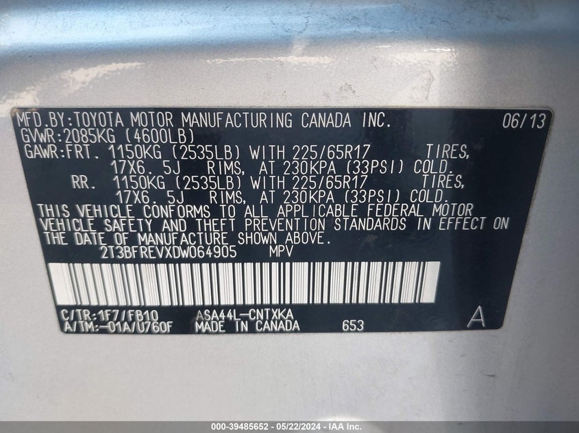 2013 TOYOTA RAV4 LE - 2T3BFREVXDW064905