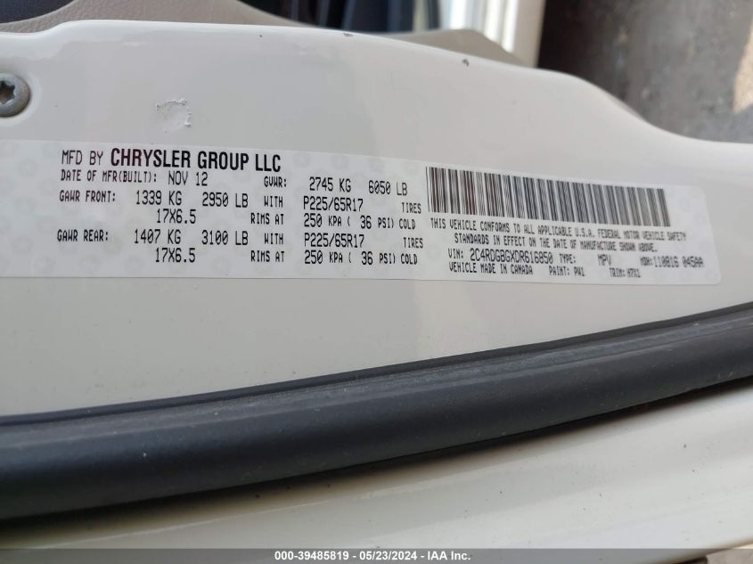 2013 Dodge Grand Caravan Se VIN: 2C4RDGBGXDR616850 Lot: 39485819