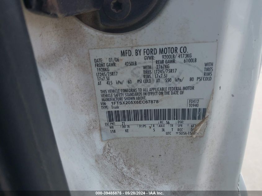 2006 Ford F-250 Lariat/Xl/Xlt VIN: 1FTSX205X6EC67878 Lot: 39485875