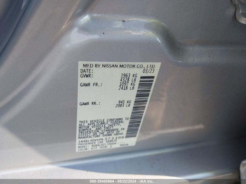 2023 Nissan Altima Sv Fwd VIN: 1N4BL4DVXPN373398 Lot: 39485964