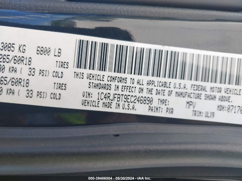 2014 Jeep Grand Cherokee Limited VIN: 1C4RJFBT9EC246890 Lot: 39486004