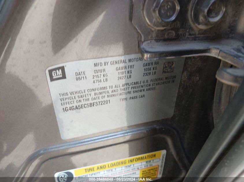 2011 Buick Lacrosse Cx VIN: 1G4GA5EC5BF372201 Lot: 39486048