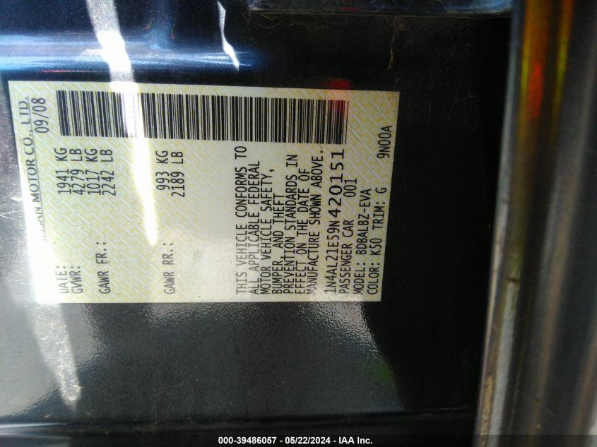 2009 Nissan Altima 2.5 S VIN: 1N4AL21E59N420151 Lot: 39486057