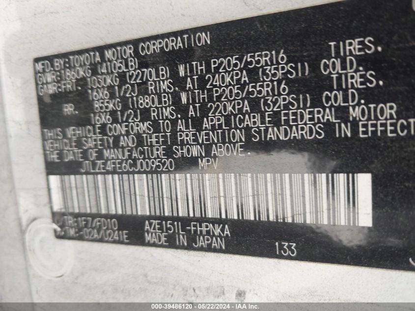 2012 Scion Xb VIN: JTLZE4FE6CJ009520 Lot: 39486120