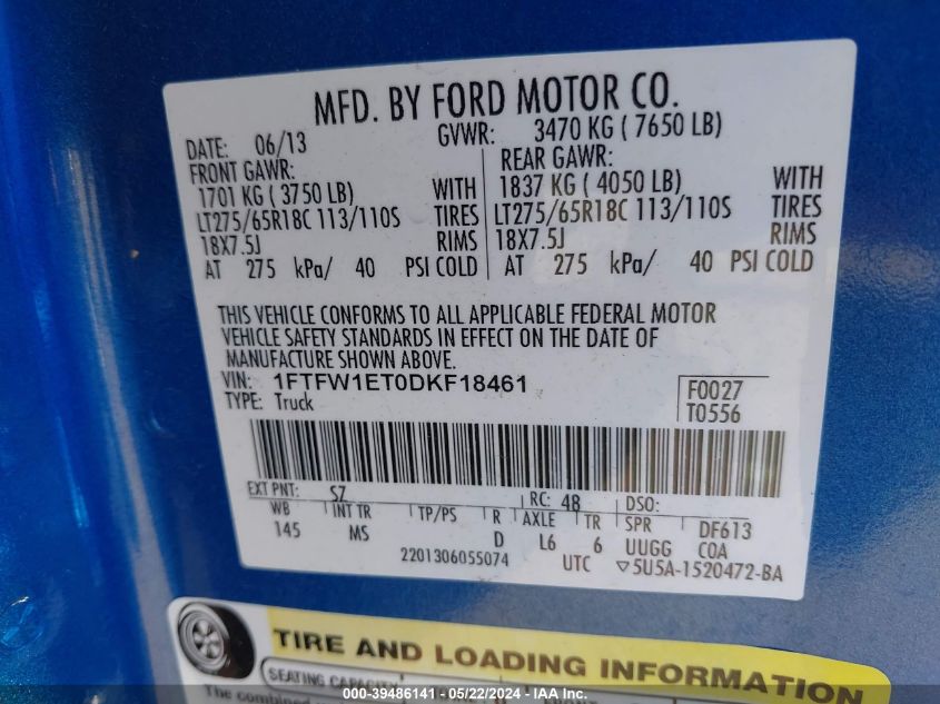 2013 FORD F-150 XLT - 1FTFW1ET0DKF18461