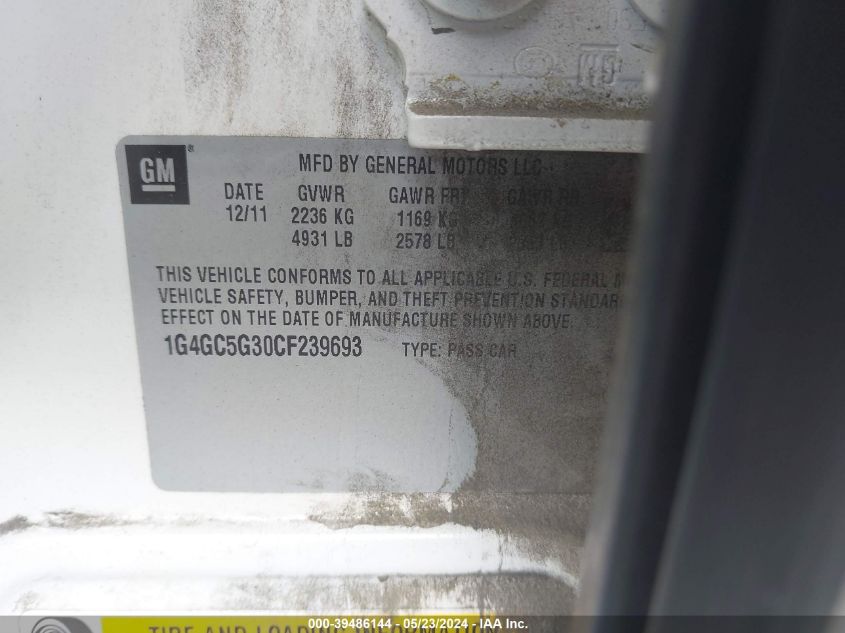 2012 Buick Lacrosse Leather Group VIN: 1G4GC5G30CF239693 Lot: 39486144