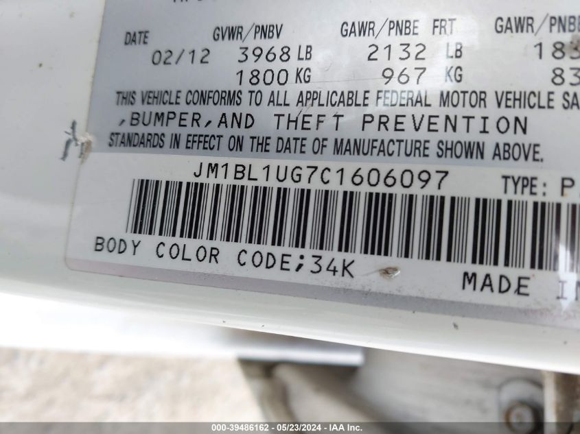 2012 Mazda Mazda3 I Sport VIN: JM1BL1UG7C1606097 Lot: 39486162