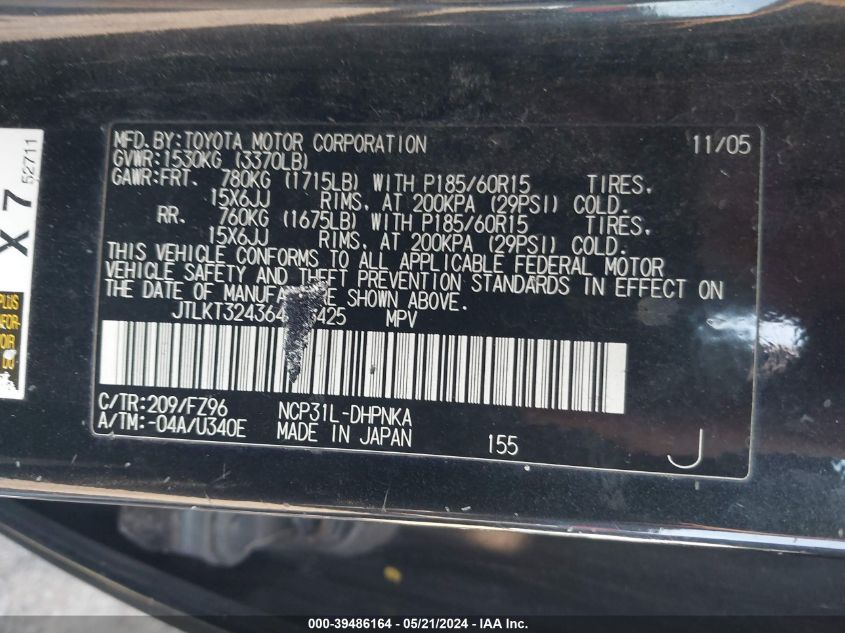 2006 Scion Xb VIN: JTLKT324364056425 Lot: 39486164