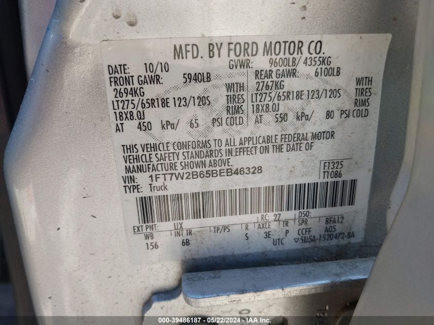 2011 Ford F-250 Lariat VIN: 1FT7W2B65BEB46328 Lot: 39486187