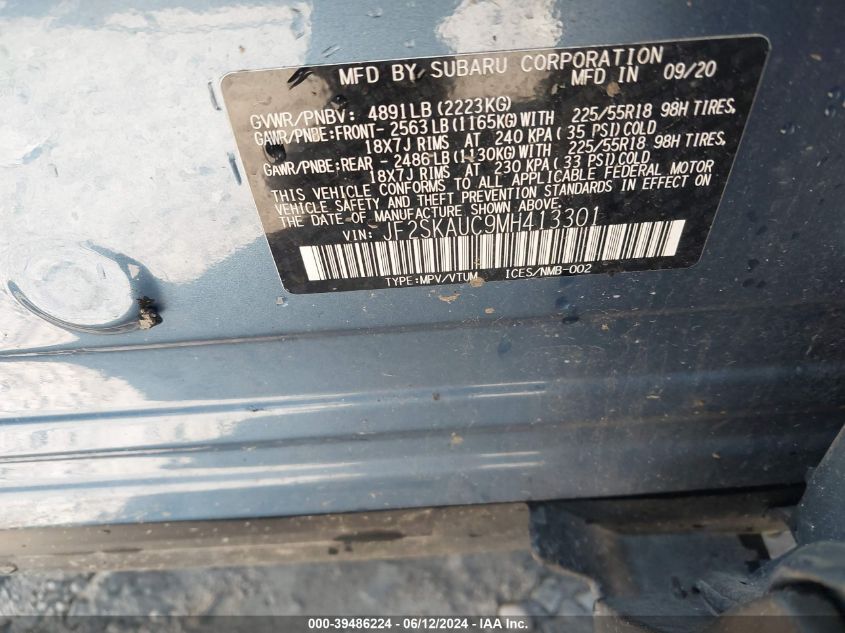 2021 Subaru Forester Limited VIN: JF2SKAUC9MH413301 Lot: 39486224