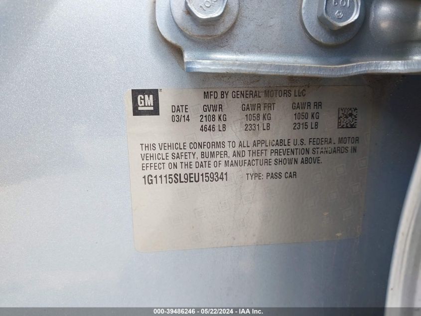 2014 Chevrolet Impala 1Lt VIN: 1G1115SL9EU159341 Lot: 39486246