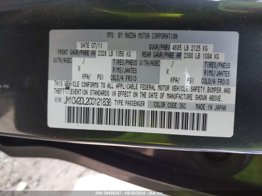 2012 Mazda Mazda5 Grand Touring VIN: JM1CW2DL2C0121838 Lot: 39486257