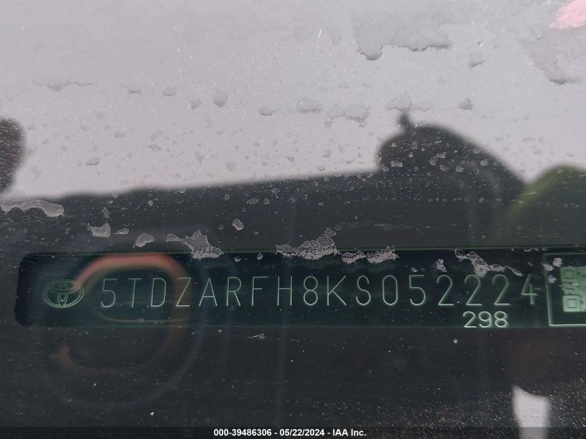 2019 Toyota Highlander Le VIN: 5TDZARFH8KS052224 Lot: 39486306