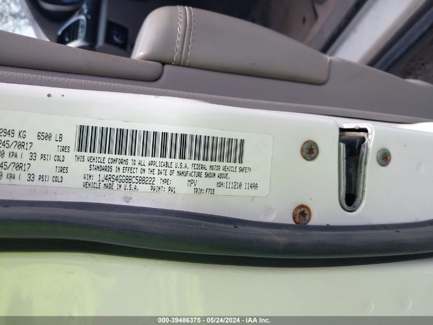 2011 Jeep Grand Cherokee Laredo VIN: 1J4RS4GG8BC588222 Lot: 39486375