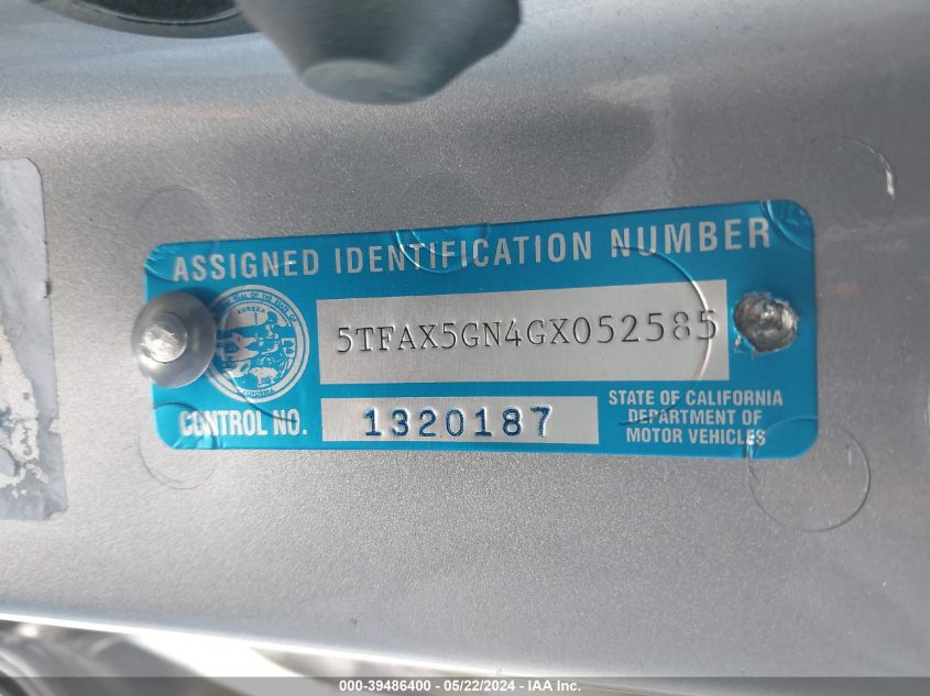 2016 Toyota Tacoma Sr5 VIN: 5TFAX5GN4GX052585 Lot: 39486400