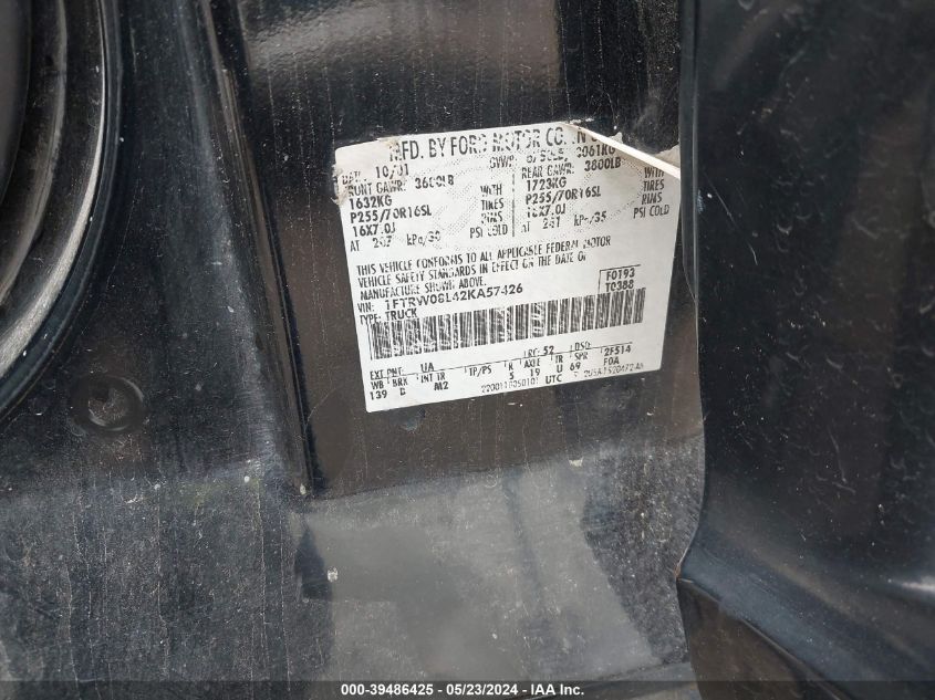 2002 Ford F-150 Lariat/Xlt VIN: 1FTRW08L42KA57426 Lot: 39486425