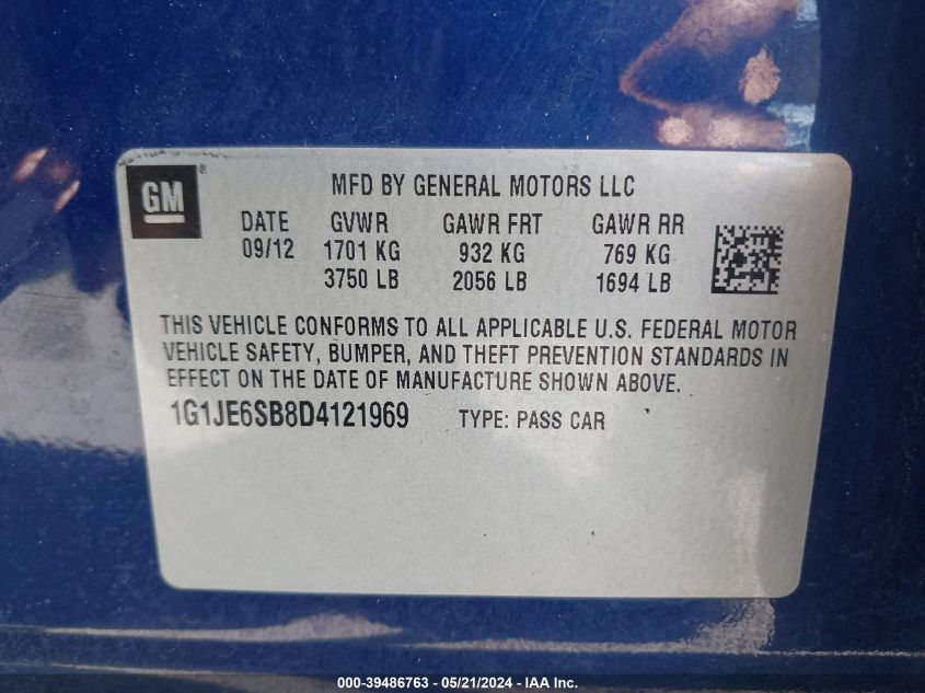 2013 Chevrolet Sonic Ltz Auto VIN: 1G1JE6SB8D4121969 Lot: 39486763