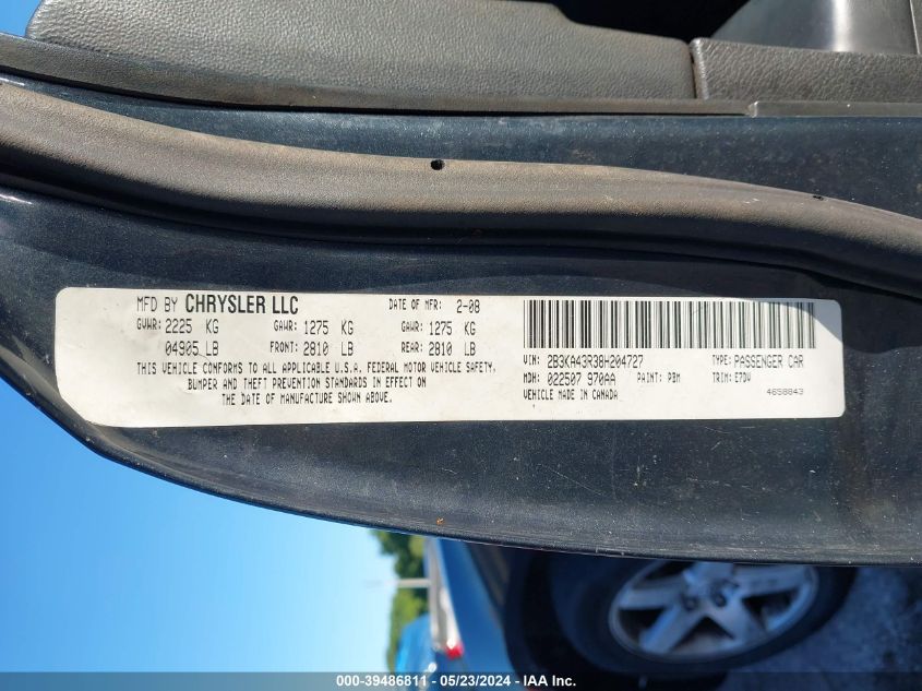 2008 Dodge Charger VIN: 2B3KA43R38H204727 Lot: 39486811