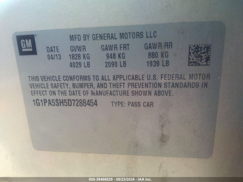 2013 Chevrolet Cruze Ls Auto VIN: 1G1PA5SH5D7288454 Lot: 39486829