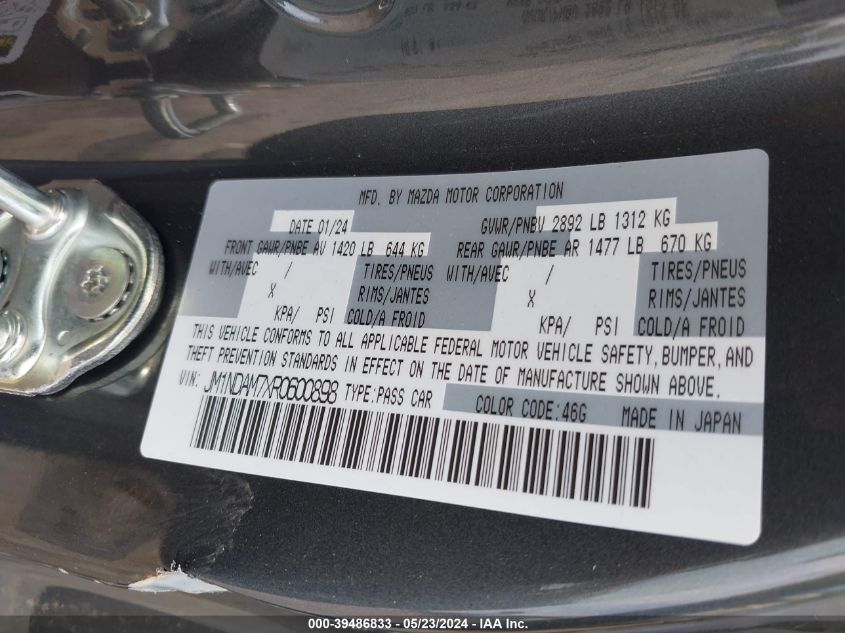 2024 Mazda Mx-5 Miata Rf Grand Touring VIN: JM1NDAM7XR0600898 Lot: 39486833