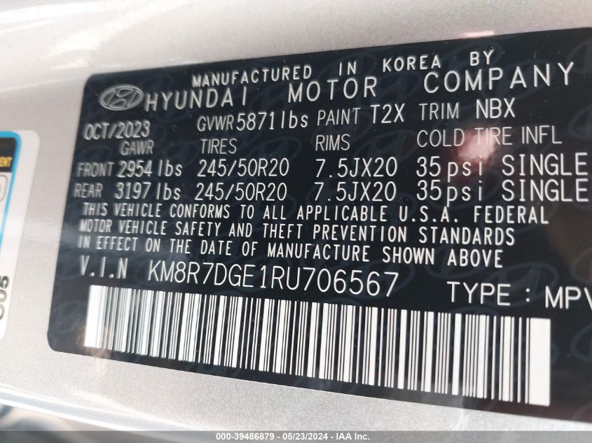 2024 Hyundai Palisade Calligraphy VIN: KM8R7DGE1RU706567 Lot: 39486879