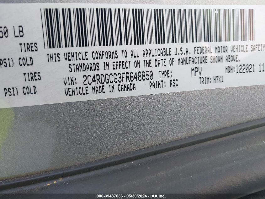 2015 Dodge Grand Caravan Sxt VIN: 2C4RDGCG3FR648850 Lot: 39487086