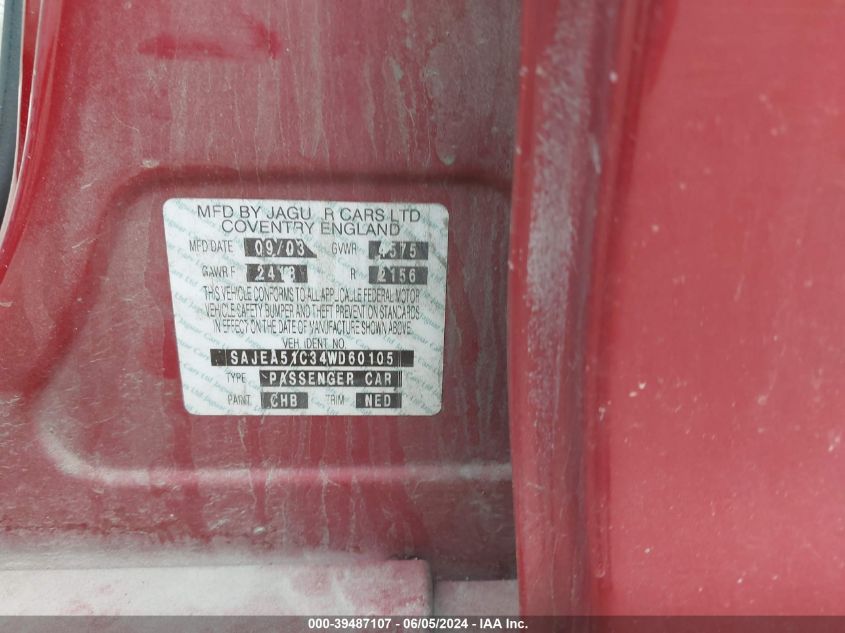 2004 Jaguar X-Type 3.0 VIN: SAJEA51C34WD60105 Lot: 39487107