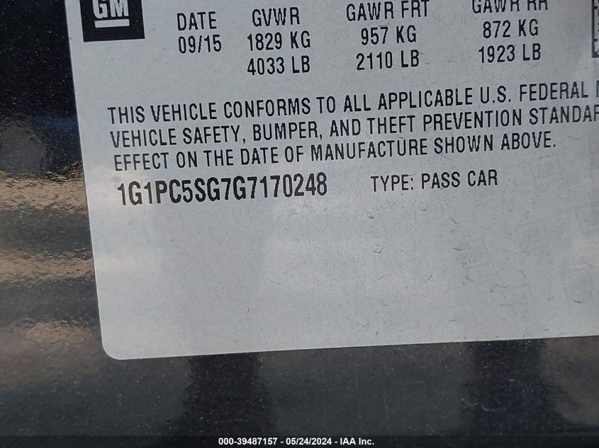 2016 Chevrolet Cruze Limited Ls Auto VIN: 1G1PC5SG7G7170248 Lot: 39487157