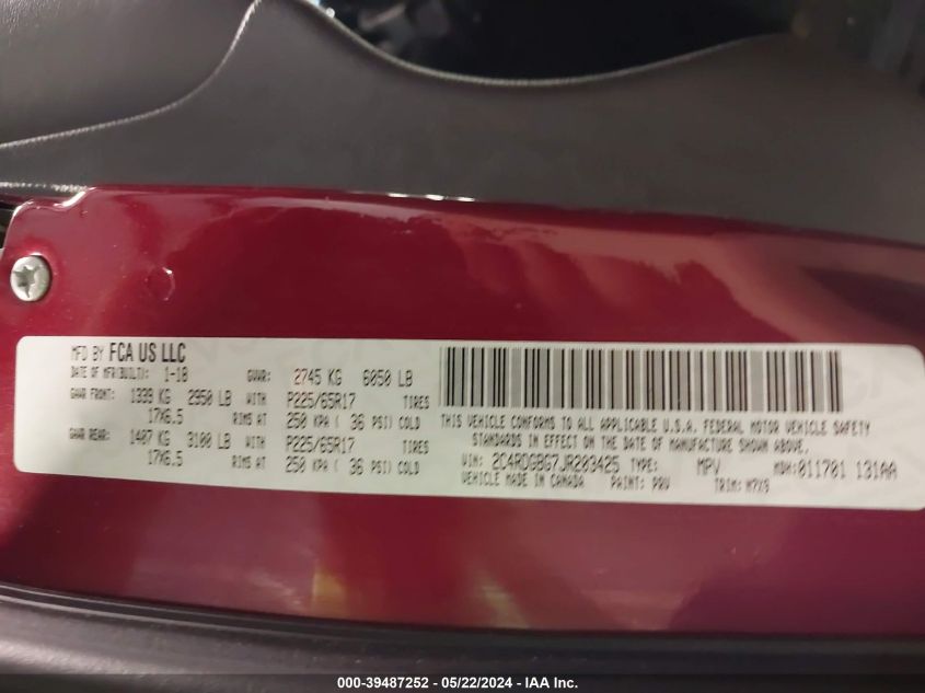 2018 Dodge Grand Caravan Se Plus VIN: 2C4RDGBG7JR203425 Lot: 39487252