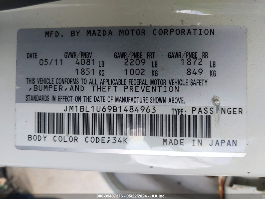 2011 Mazda Mazda3 S Sport VIN: JM1BL1U69B1484963 Lot: 39487376