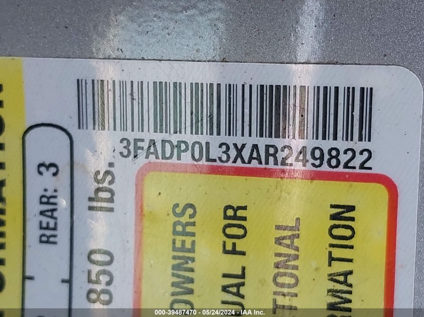 2010 Ford Fusion VIN: 3FADT0L3XAR249822 Lot: 39487470