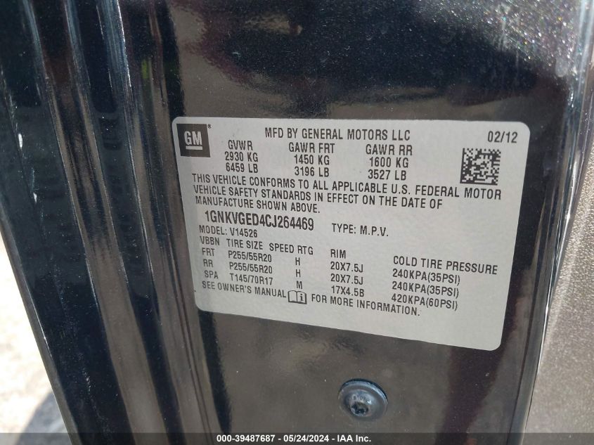 2012 Chevrolet Traverse 1Lt VIN: 1GNKVGED4CJ264469 Lot: 39487687