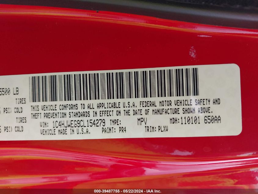 2012 Jeep Wrangler Unlimited Sahara VIN: 1C4HJWEG9CL154279 Lot: 39487755