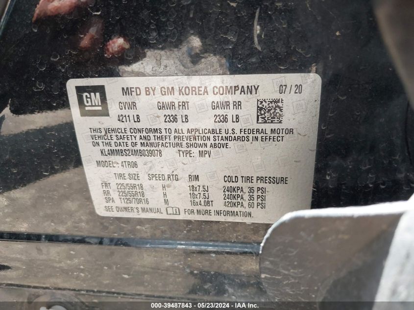 2021 Buick Encore Gx Fwd Preferred VIN: KL4MMBS24MB039078 Lot: 39487843