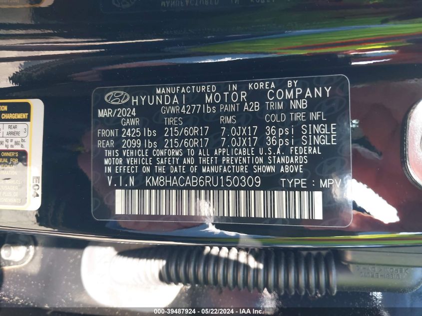 2024 HYUNDAI KONA SE - KM8HACAB6RU150309