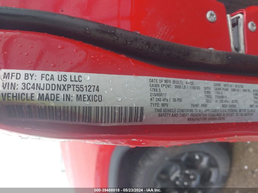 2023 Jeep Compass Trailhawk 4X4 VIN: 3C4NJDDNXPT551274 Lot: 39488018